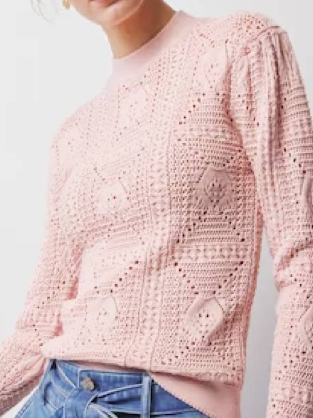 White House Black Market Mock Neck Pointelle Sweater
